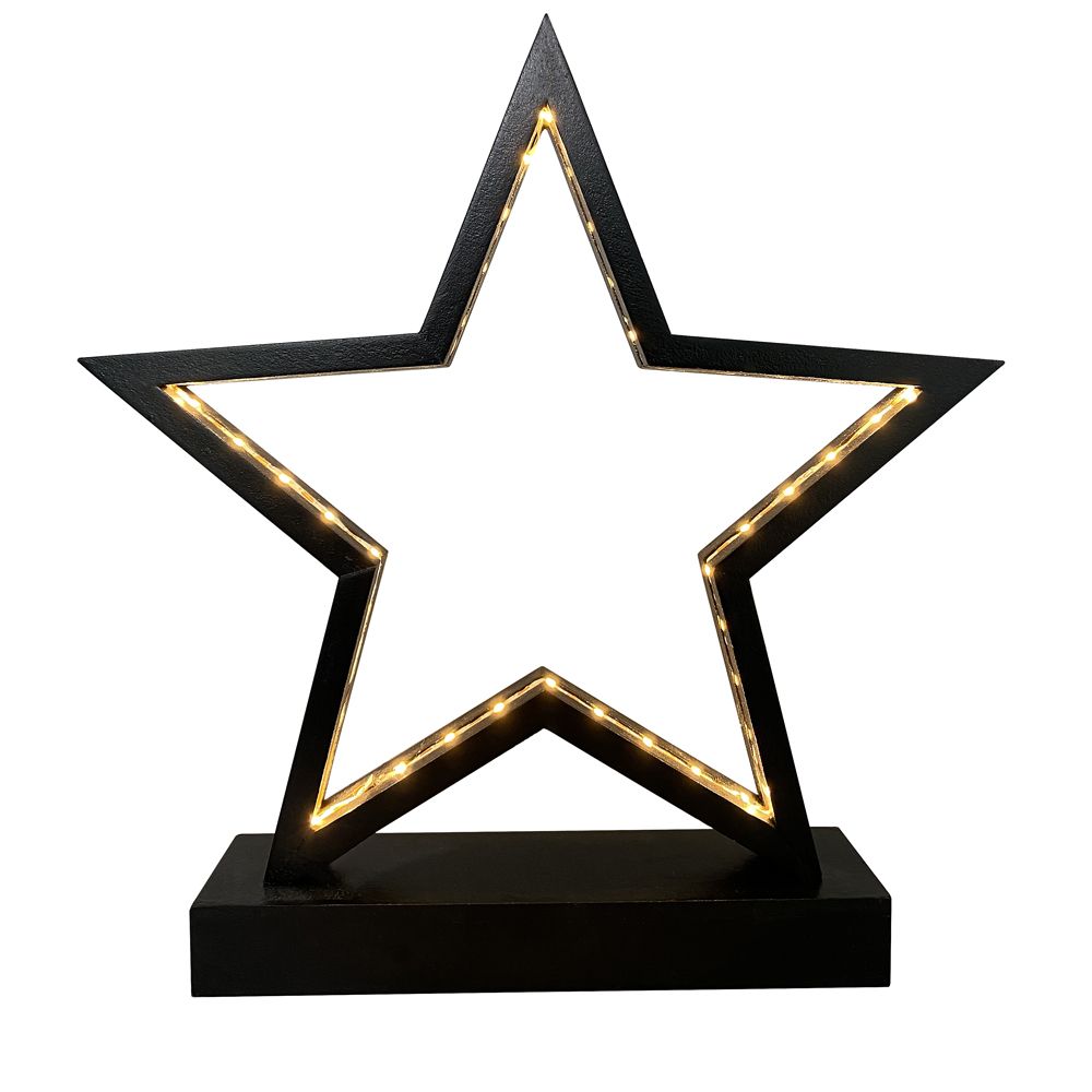 LED lys stjerne - sort 25x26cm