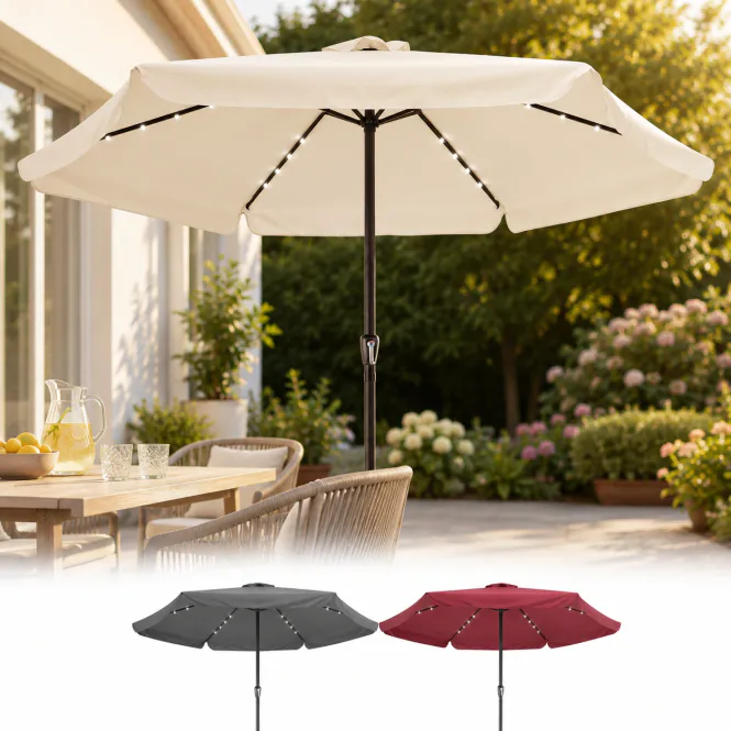 Hovedbilde LED solcelleparasoll Athen Ø330 cm - fargevalg