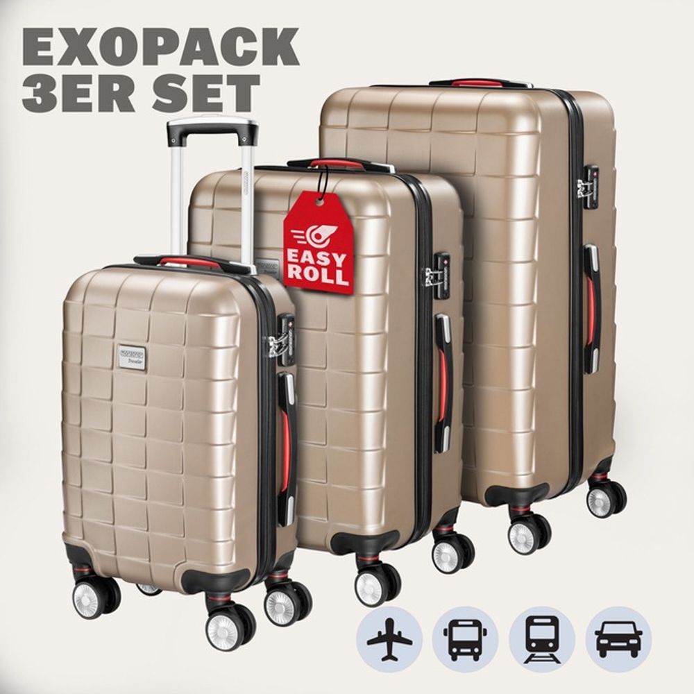 Koffertsett Exopack 3 stk ABS - champagne