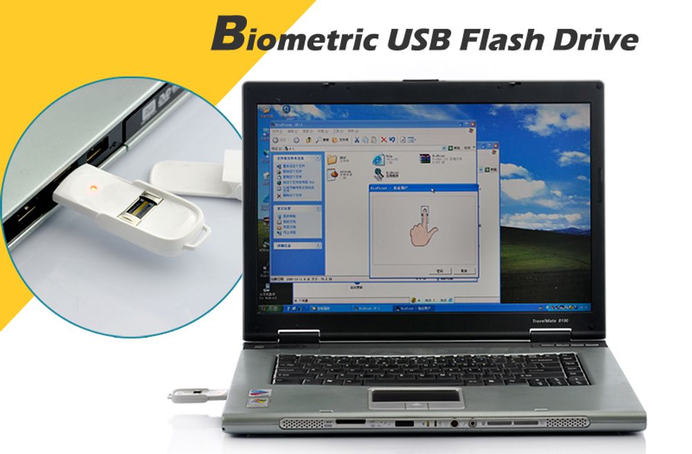 Biometrisk USB minnepenn - 8GB med opptil 10 Fingeravtrykk IDer