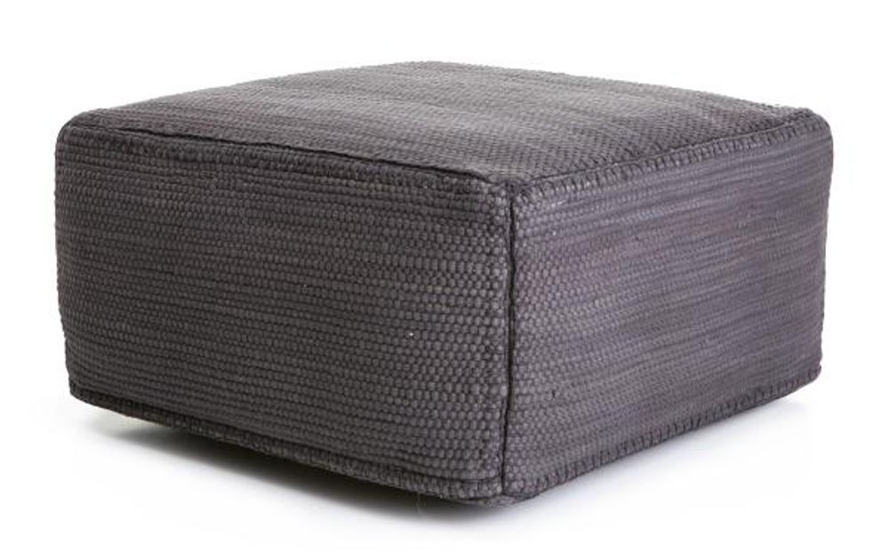 Puff firkantet grå m/mørk grå stikninger - 50x50 H:25 cm