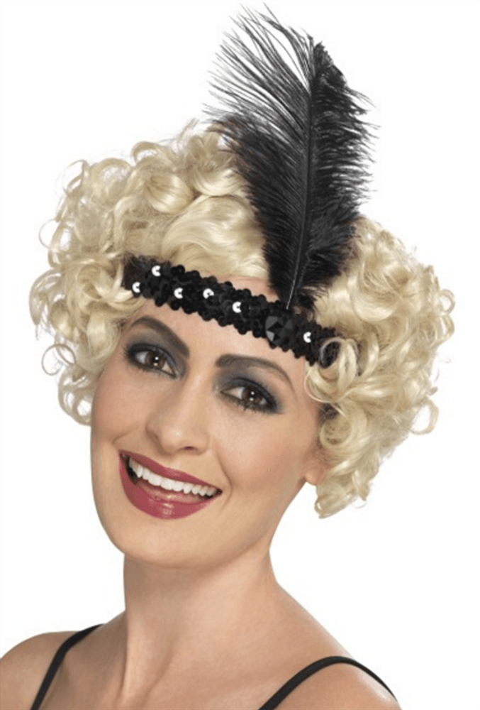 Flapper hodebånd bånd med fjær - sort