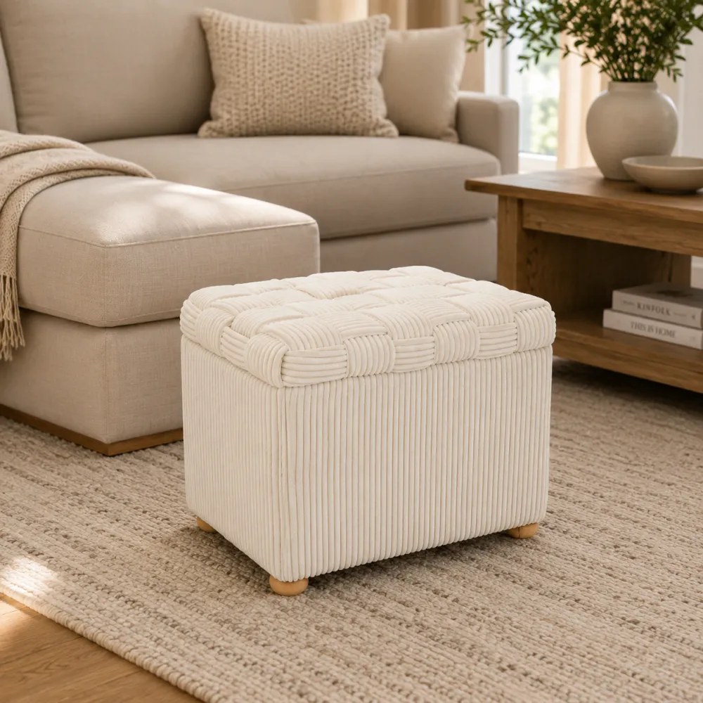 Puff Rektangulær Flettet 60 × 40 × 44 cm - Beige