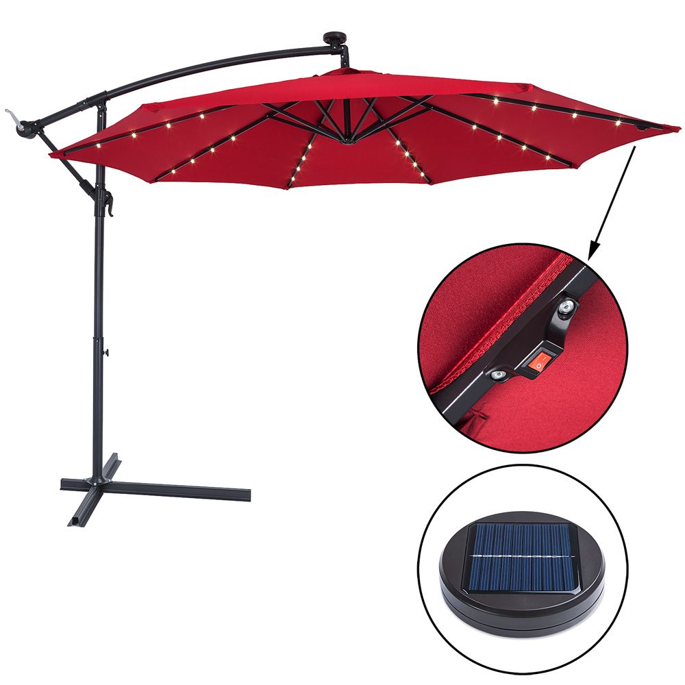Mali parasoll 3,3m aluminium LED-belysning - rød