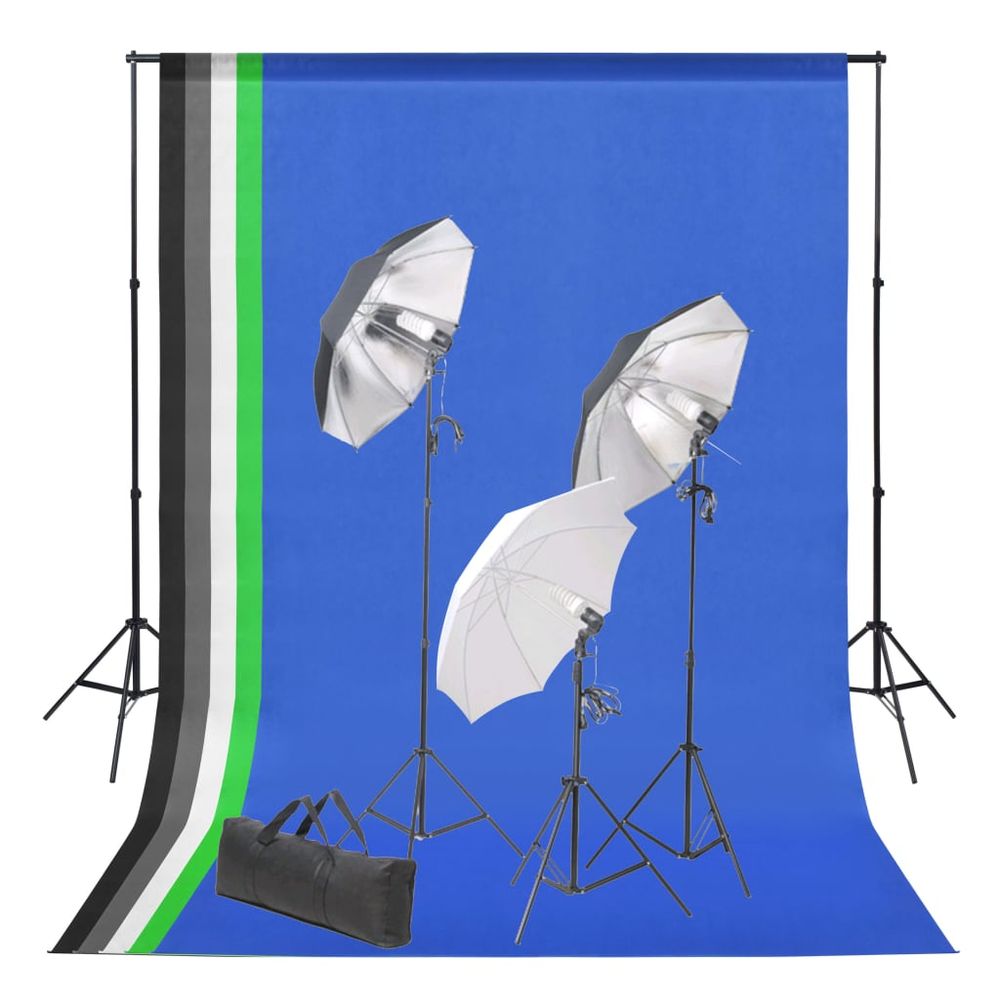 Fotostudiosett med bakgrunn og belysningssett