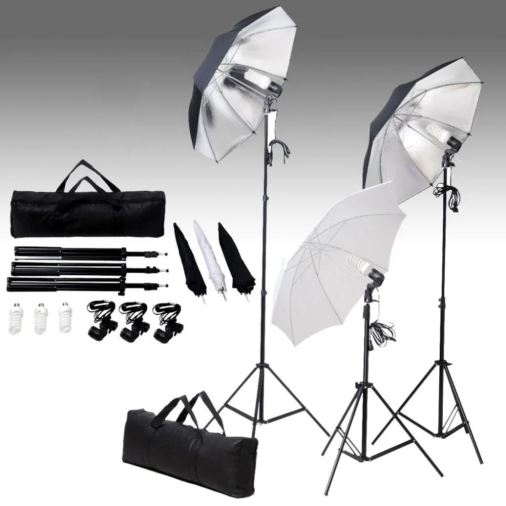 Fotostudiosett med bakgrunn og belysningssett