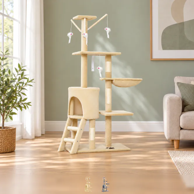 Hovedbilde Klorestativ med kattehule 134 cm – beige eller grå
