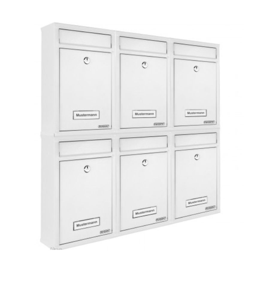 6x postkasser med 2 nøkler hver 32x22x9 cm - hvit