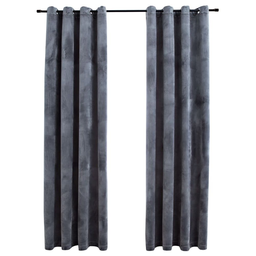 Gardiner med ringer 2 stk fløyel 140x225 cm - antrasitt