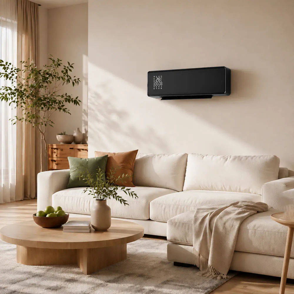 Veggmontert keramisk vifteovn - 2000 W, hvit eller svart