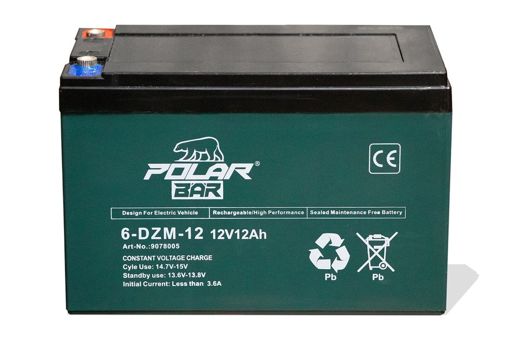 Polar Bär 12V 12Ah AGM 6-DZM-12 batteri til ATV og scooter