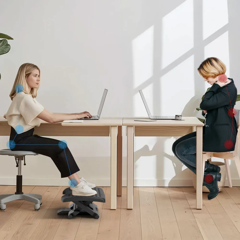 Ergonomisk fotstøtte med massasjeruller - justerbar