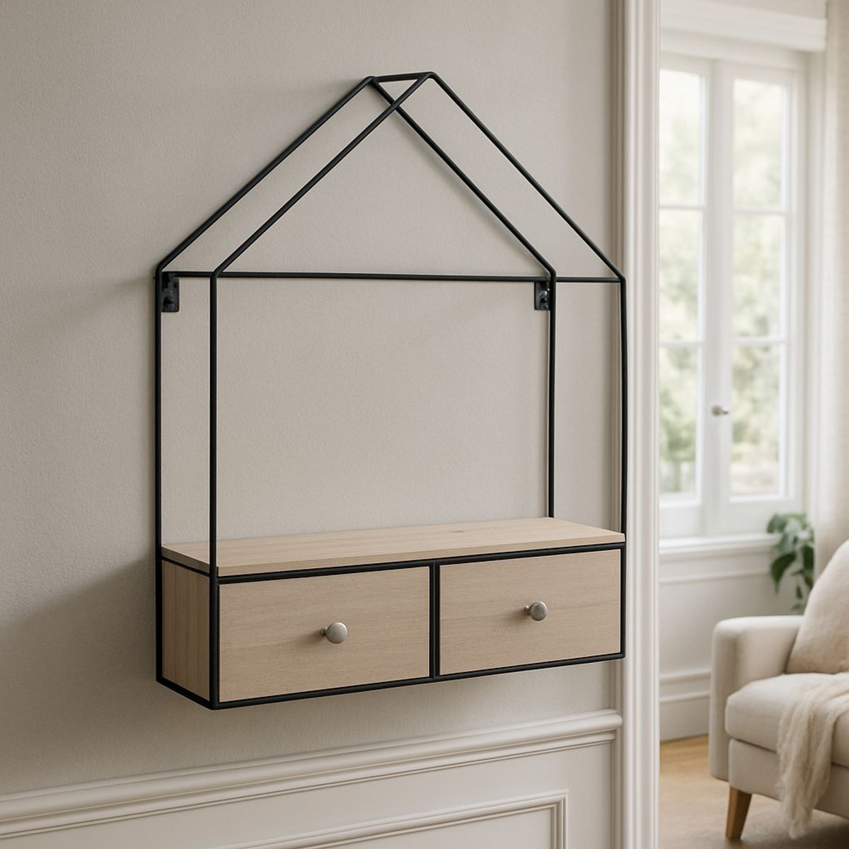 Vegghylle med skuffer