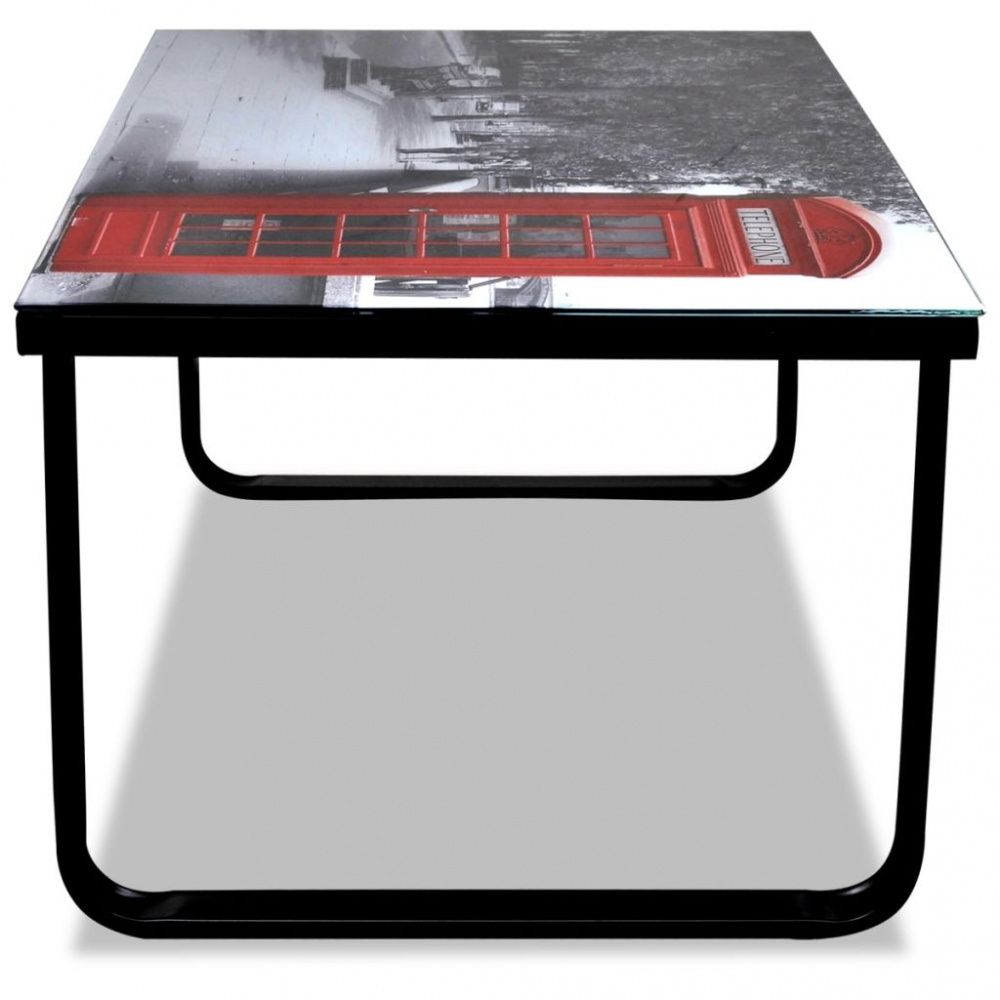 Salongbord med telefonkiosk-print glassplate