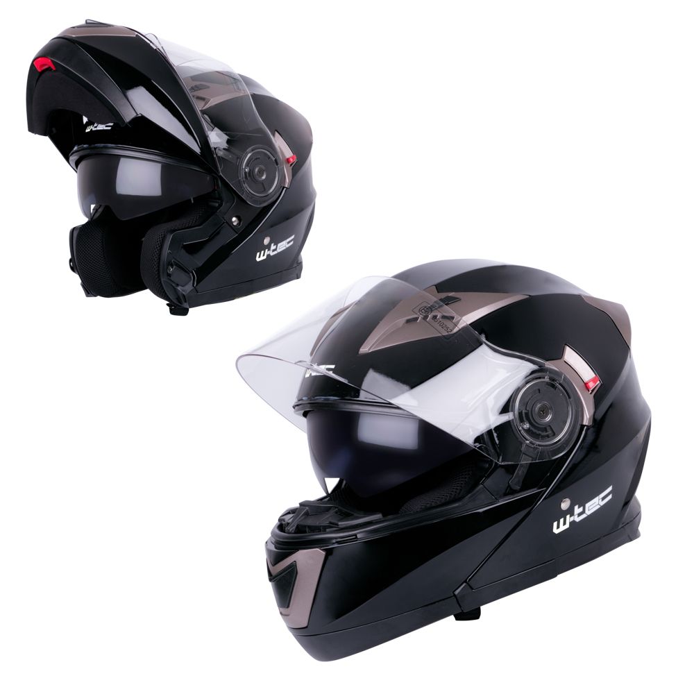 MC-hjelm W-TEC Pezzon modulhjelm (flip-up) - sort/bronse
