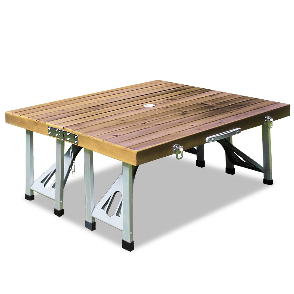 Campingbord sammenleggbart 4 seter - aluminium/ekte tre