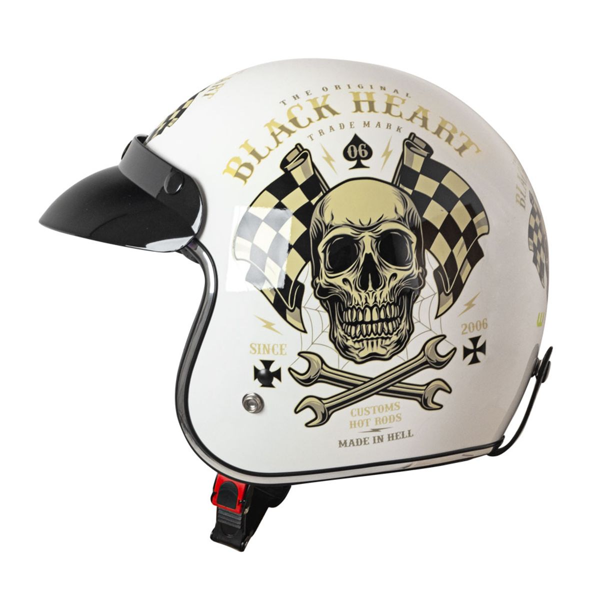 MC hjelm W-TEC Kustom Black Heart - Starter, blank hvit