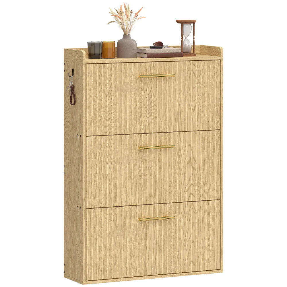 Smalt skoskap med 3 vippefronter - lys brun, 80 cm