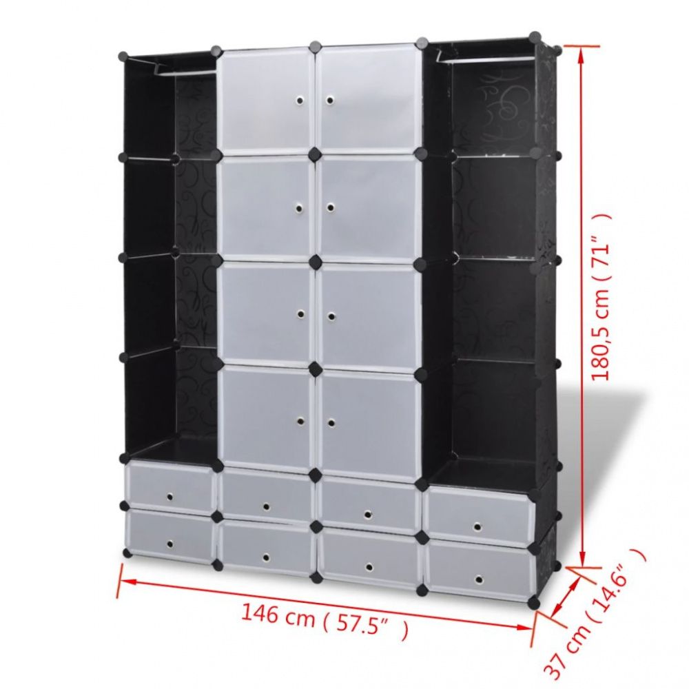 Modulært garderobeskap 37 x 146 x 18 - sort og hvit