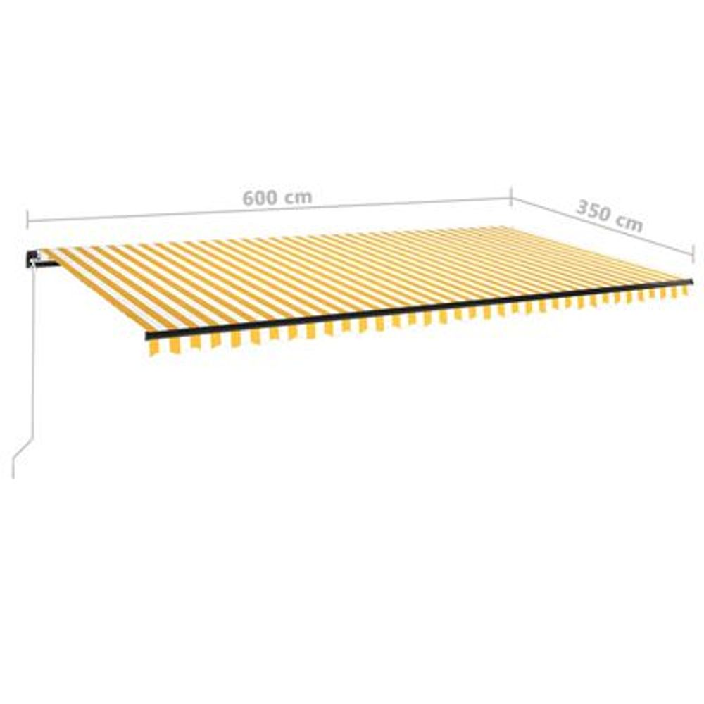 Manuell uttrekkbar markise med LED 600x350 cm gul og hvit