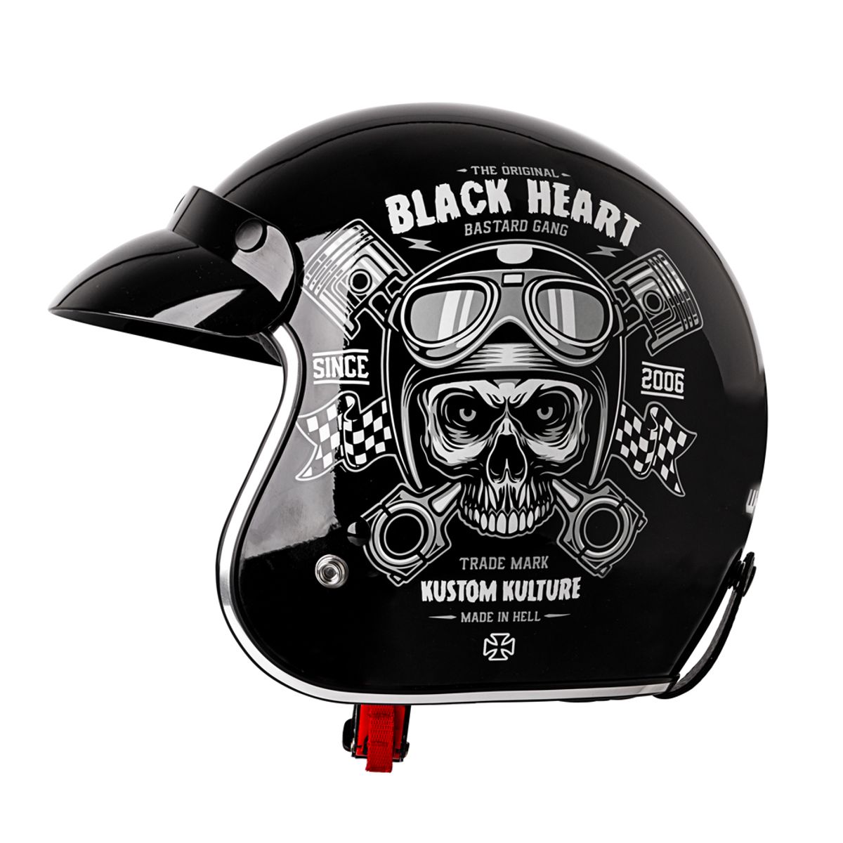 MC hjelm W-TEC Kustom Black Heart - Skull, blank sort