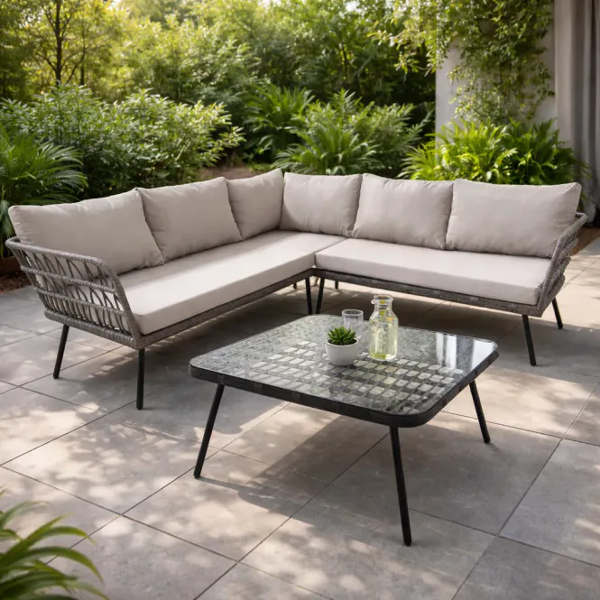 Hovedbilde Hagegruppe Lisboa i rotting - hjørnesofa med glassbord - ...