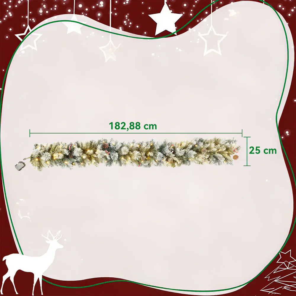 Julegirlander med 50 LED-lys og timer - 183 cm