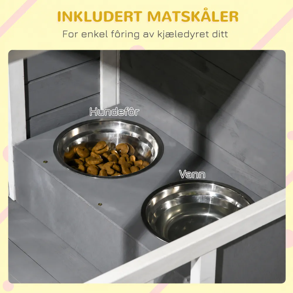 Hundehus i heltre med veranda og 2 fôrskåler