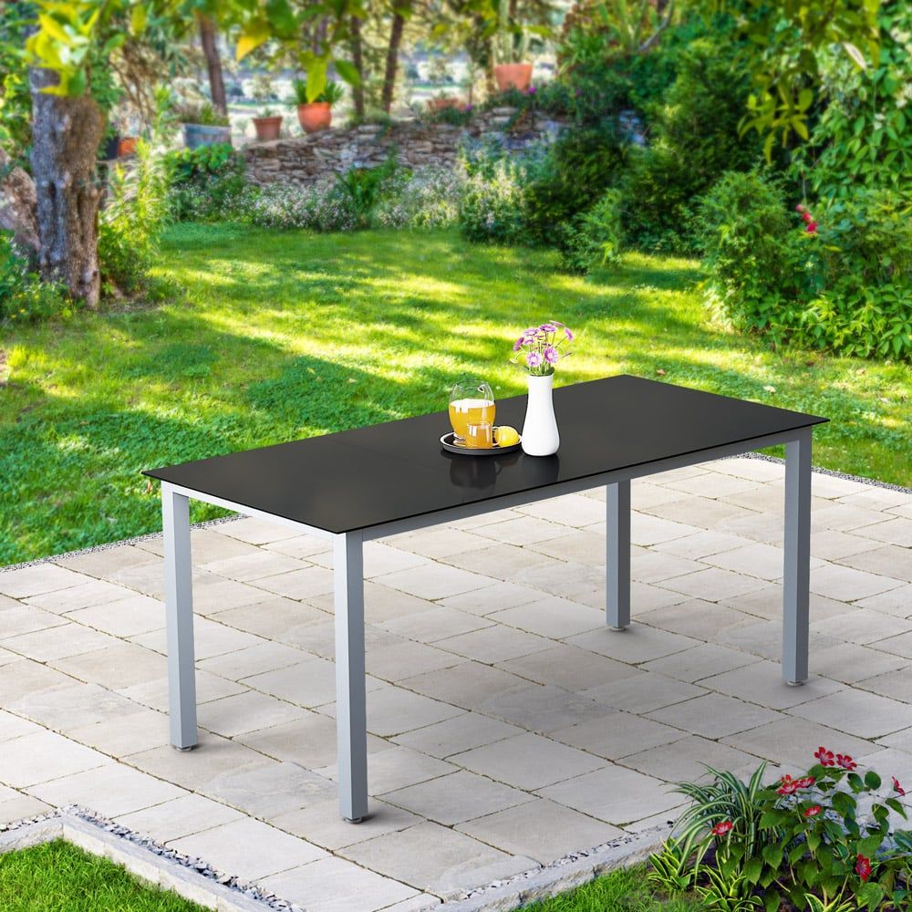 Hagebord Bern glass 190x90 cm - sølvfarget