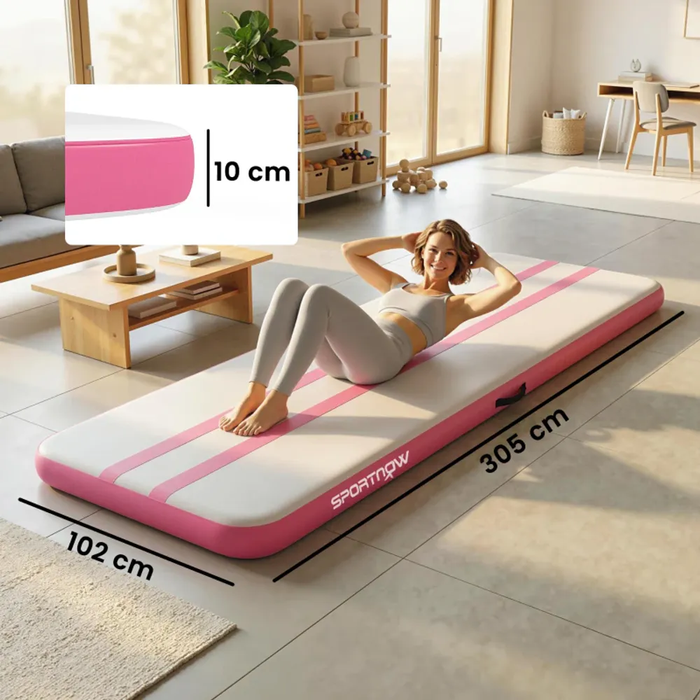 Oppblåsbar gymnastikkmatte 305 cm med pumpe