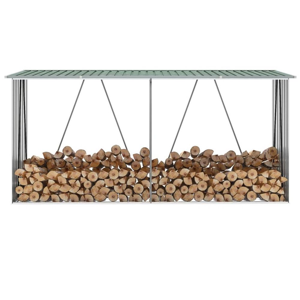 Vedskjul galvanisert stål 330x84x152 cm grønn