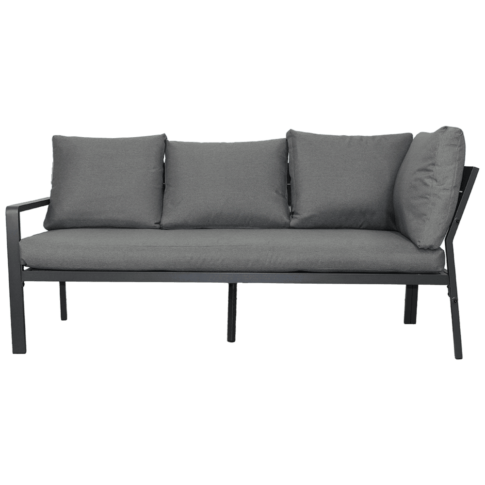 Hagemøbelsett i aluminium med hjørnesofa og regulerbart bord grå