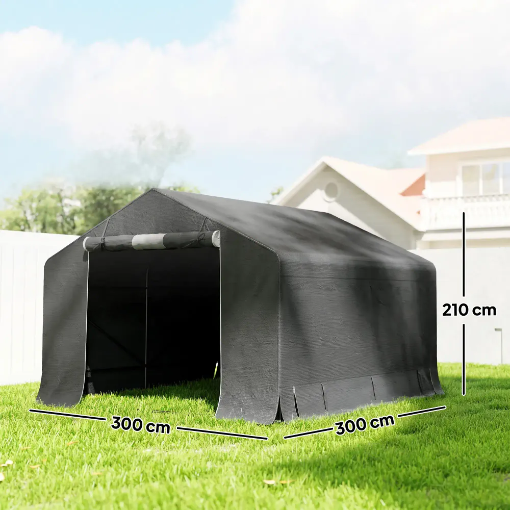 Garasjetelt 3 × 3 m med ventilasjon og vindu – mørkegrå