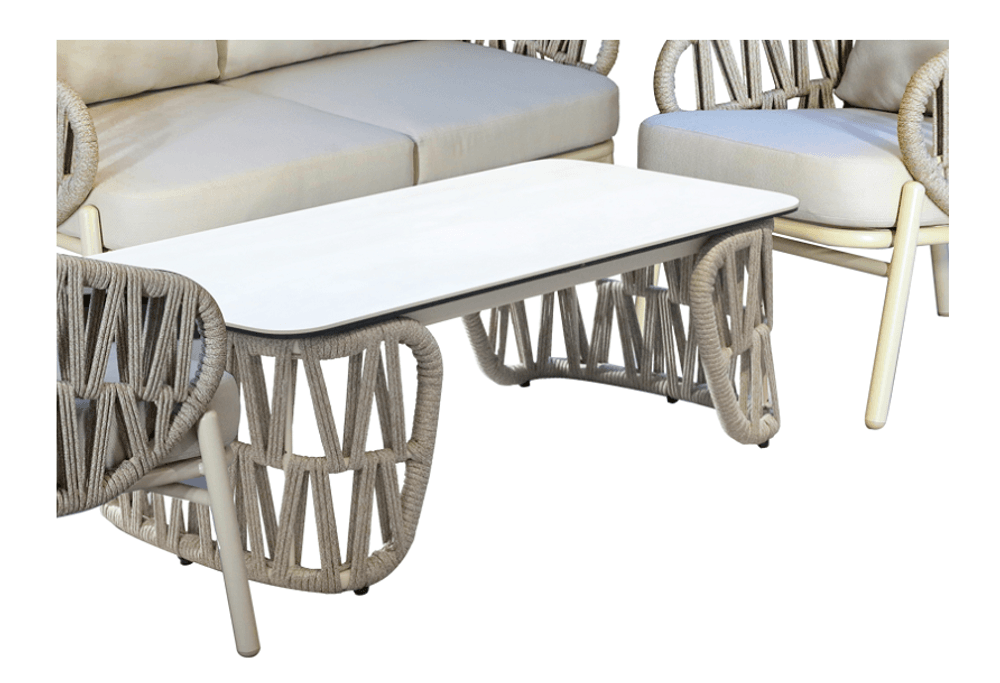 Aluminiums hagemøbelsett 4 deler – sofa, 2 lenestoler og bord i beige