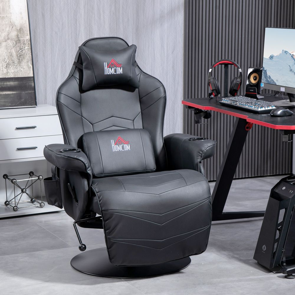 Gamingstol med massasjefunksjon, justerbar rygg og fotstøtte, opptil 120 kg, stålramme og kunstskinn 
