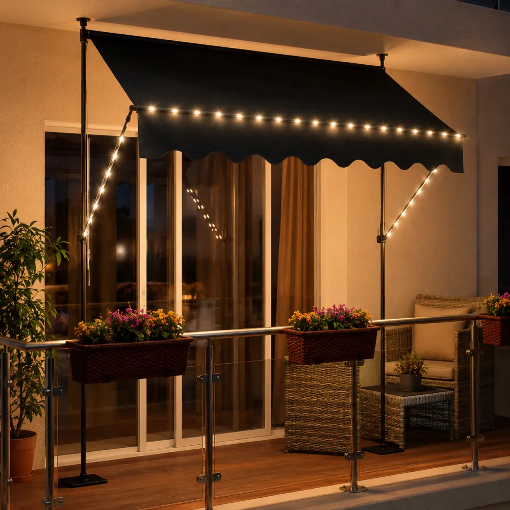 Smart LED teleskop/balkong markise Antrasitt
