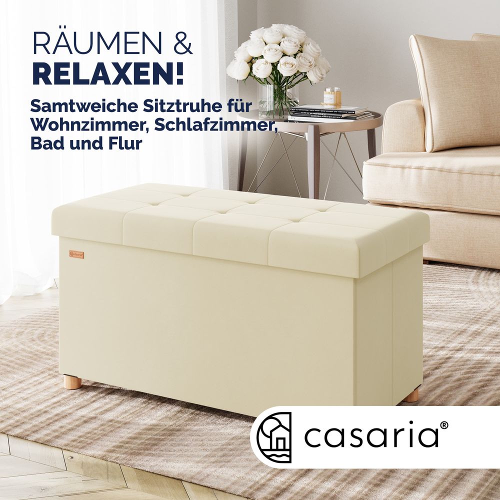 Sammenleggbar sittebenk beige fløyel - 76 x 38 x 42 cm