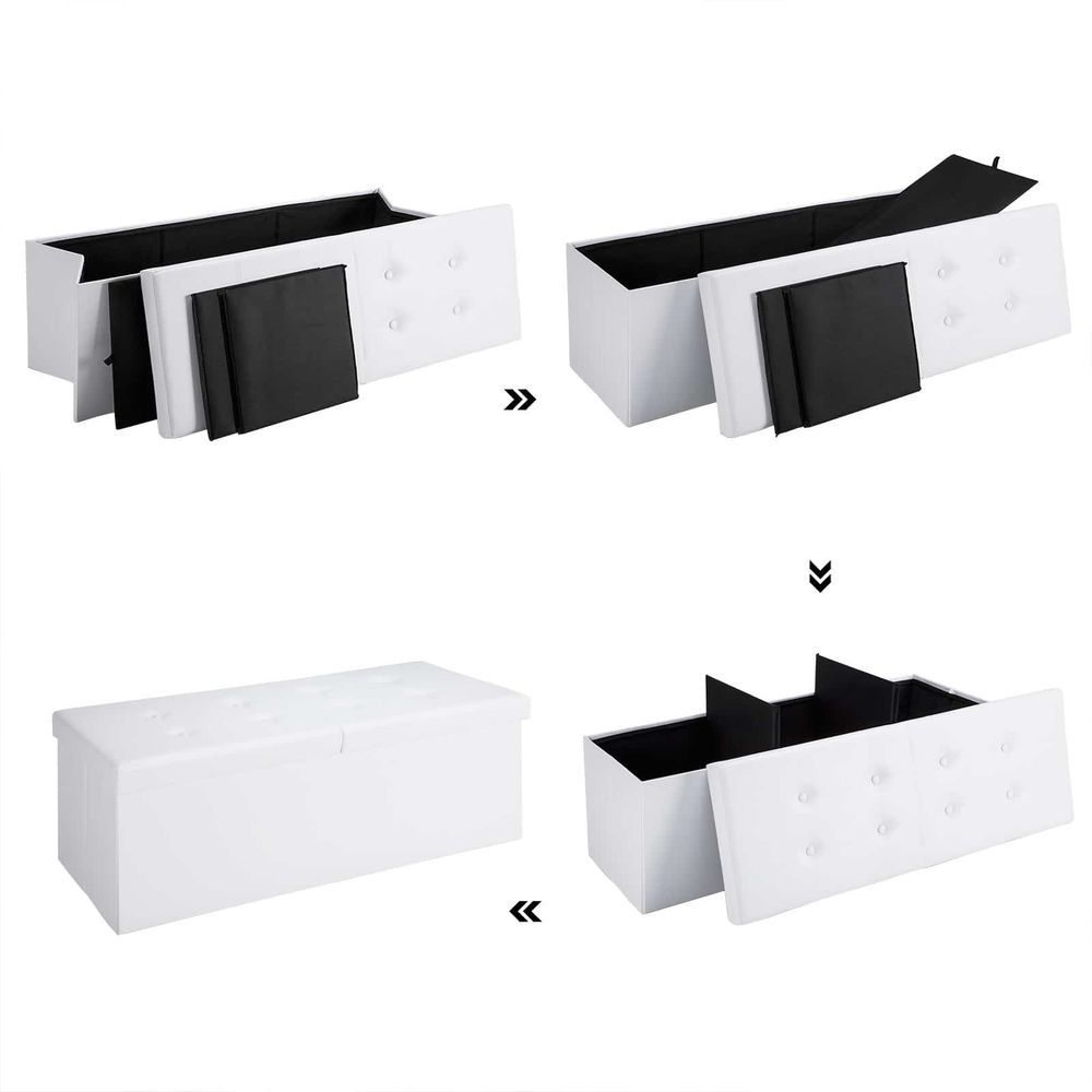 Benk 115x38x38cm med hengslet lokk - hvit