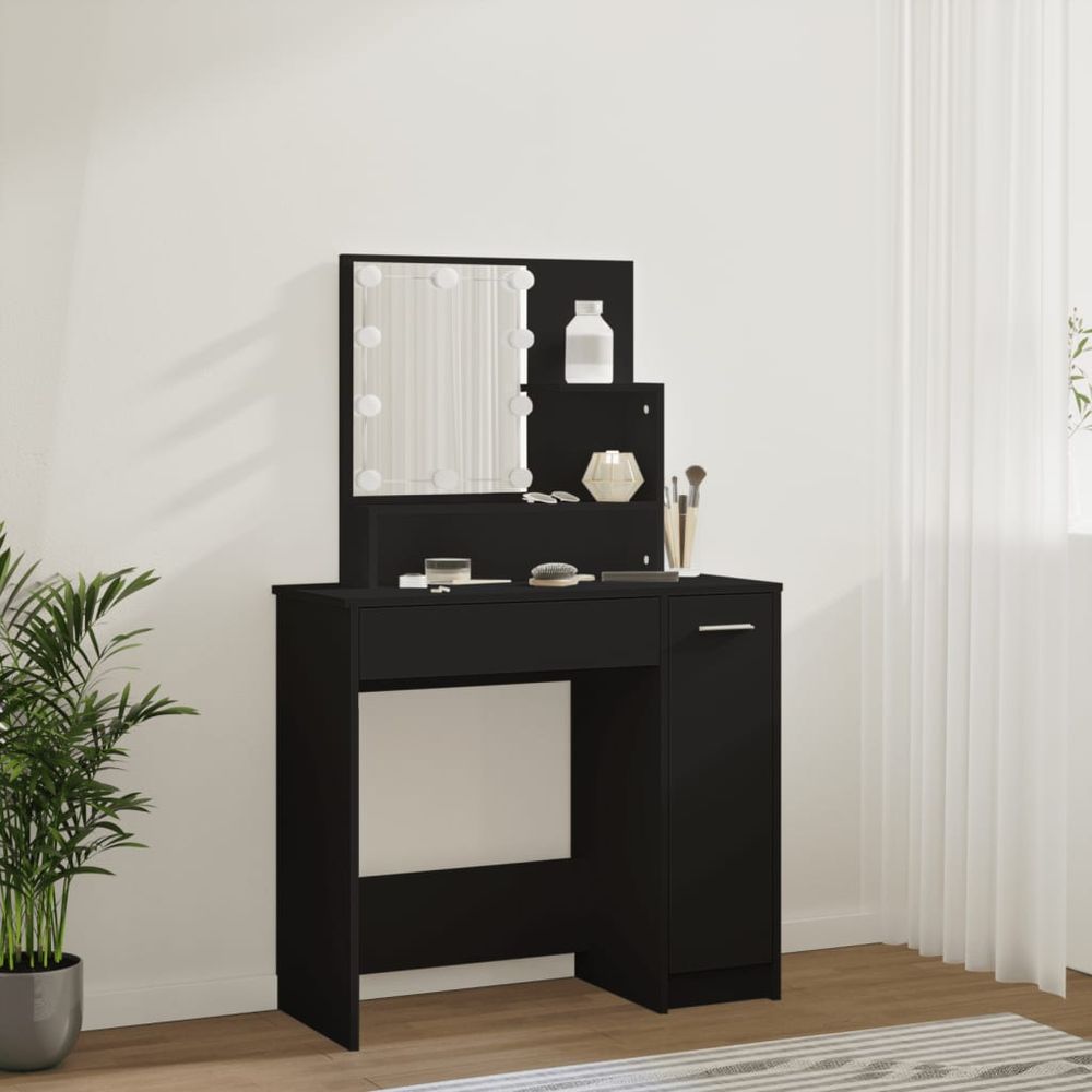 Sminkebord med LED 86,5x35x136 cm - svart