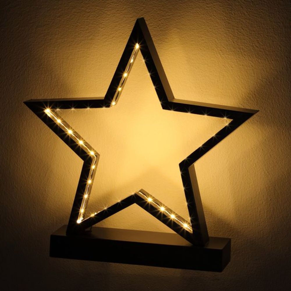 LED lys stjerne - sort 25x26cm