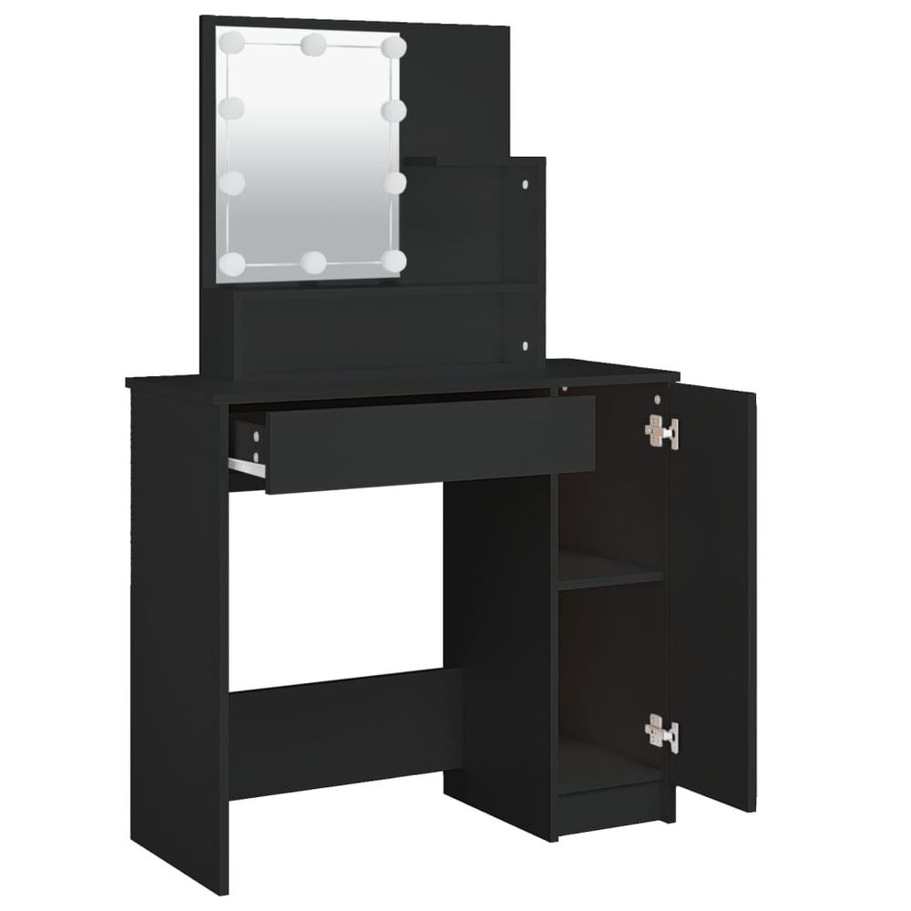 Sminkebord med LED 86,5x35x136 cm - svart