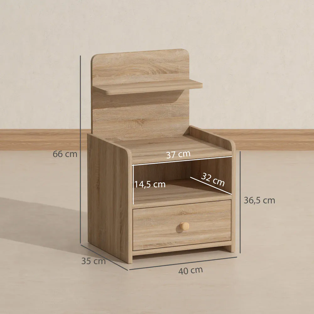 Nattbord med skuff og hylle – naturtre - 40 cm