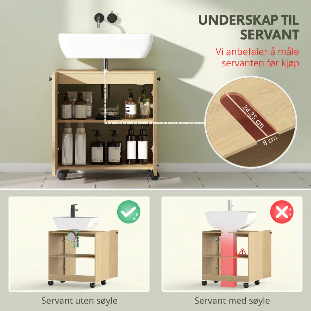 Servantskap med hjul og myklukkende dører - 60 cm