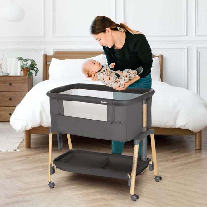 Hovedbilde Asalvo Mini Seng grå - justerbar og sammenleggbar