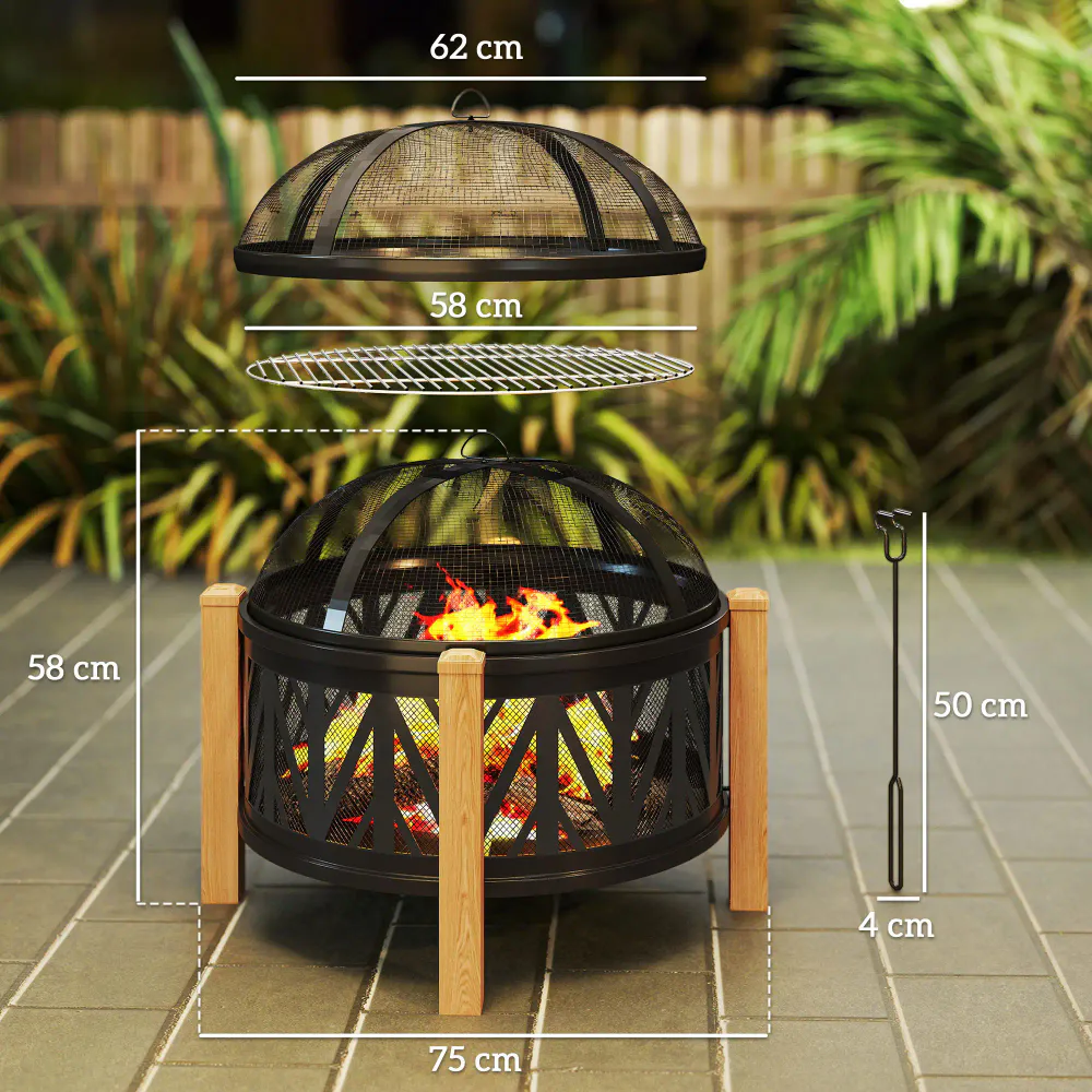 2-i-1 bålpanne med grillrist og gnistskjerm - Ø75 cm