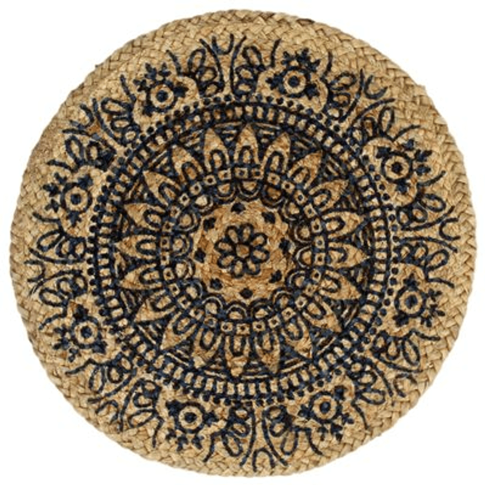 Bordmatter 4 stk mørkeblå 38 cm rund jute