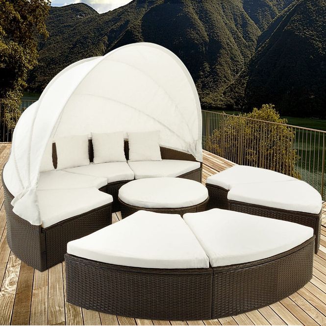 Hovedbilde Polyrotting soløy - daybed 230cm med puter - Mørkebrun