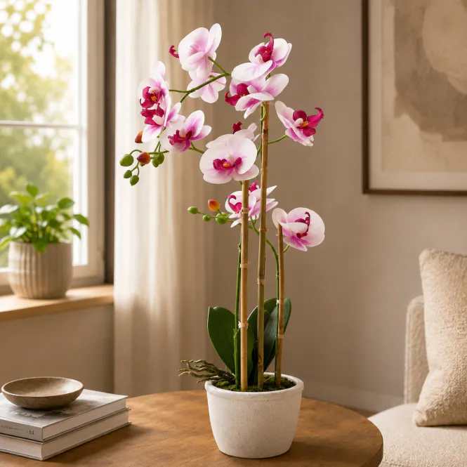 Hovedbilde Kunstig Orkidé Rosa/Hvit/Fersken 70 cm – 2-pk