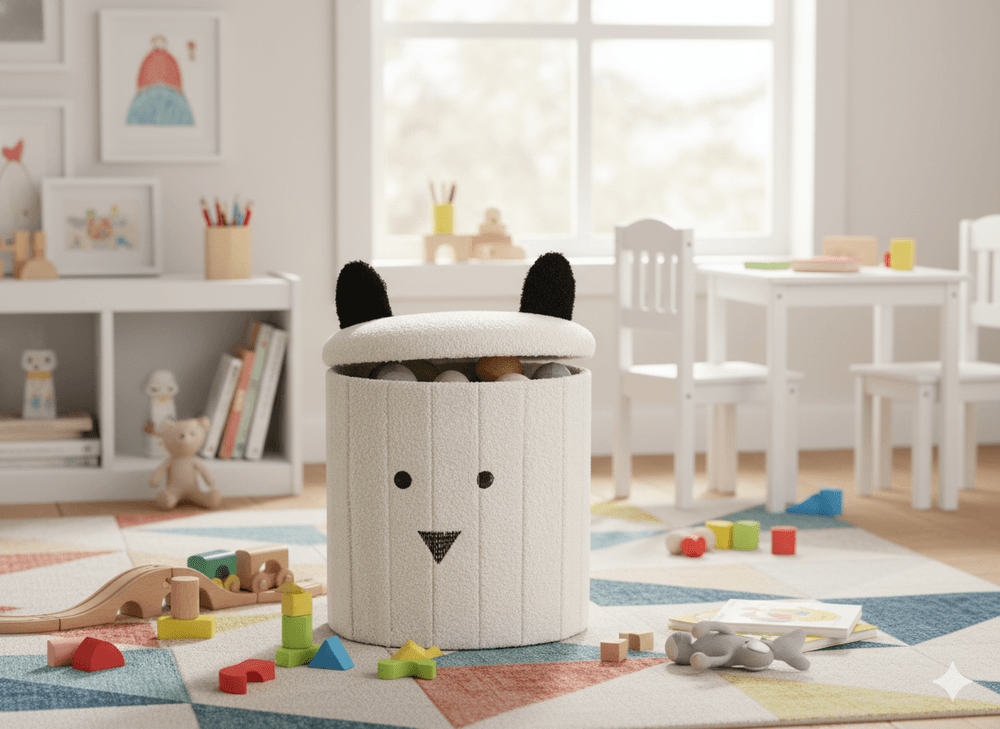 Barnepuff med oppbevaring «Bamse» - 28x28x34 cm