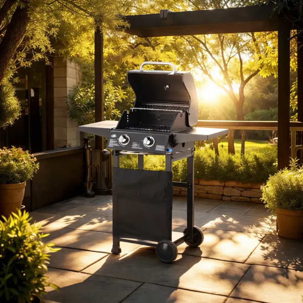 2-brenners gassgrill - sidebord og termometer